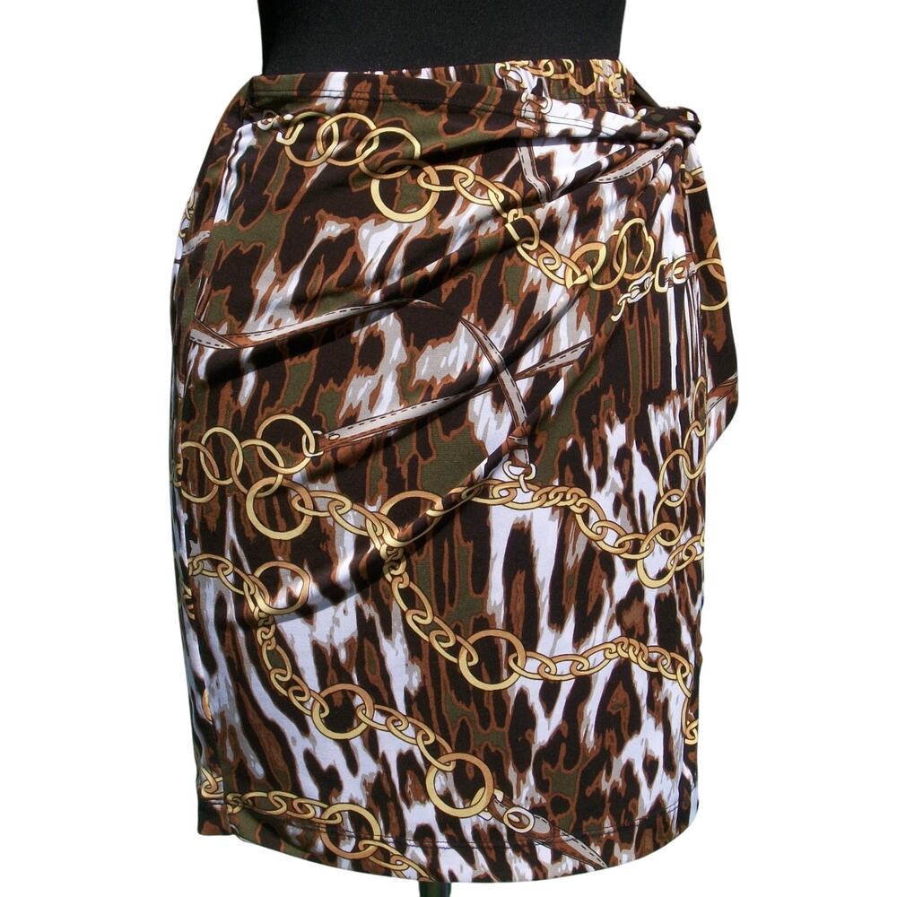 Cache Earth Tones Stretch Faux Wrap Ruched Skirt Self Belt Lined Status NWT $98